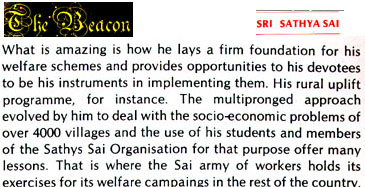 Scan from Sathya Sai Books  publications 'The beacon' on number of villages helped.