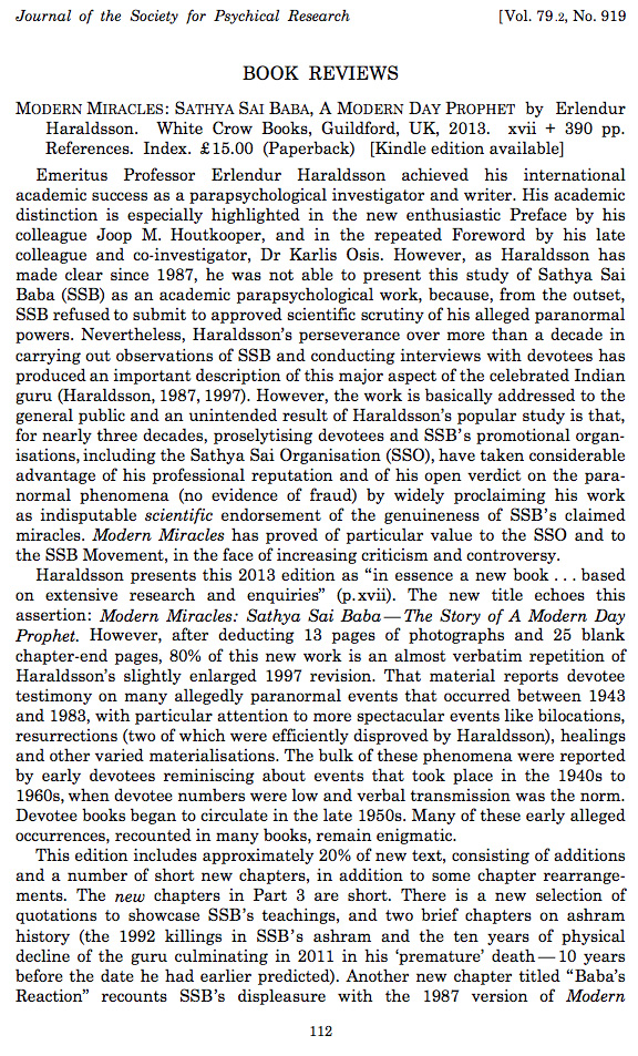 JOURNAL OF <PSYCHIC DSTUDIE, PROFESSOR ERLENDUR <HARALDSSON''S 'MODERN MIRACLES' REVIEWED