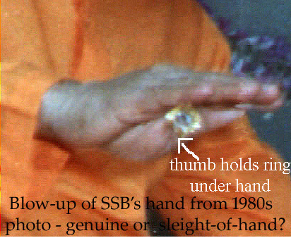 Blow-up of photo of Sai baba 'materializing' a ring