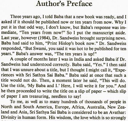 Dr. J. Hislop -preface to 'My Baba and I'