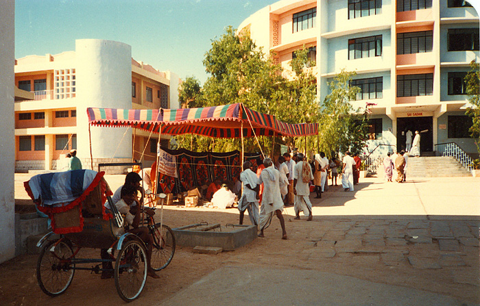 Rickshaw wallak by roundhouses during festival preparation