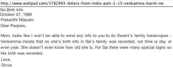 Letter from Divya (Eileen Weed) to parents on birth dates of Parthi villagers