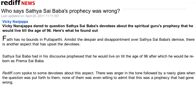 FAILED PROPHESY BY SAI BABA ABOUT HIS LIFESPAN REJECTED BY ANGRY DEVOTEES IN DENIAL